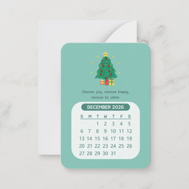 Cartão De Notas Calendário Mensal Kawaii Motivacional de Dezembro  (Frente)