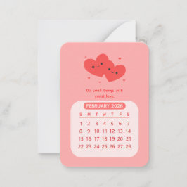 Cartão De Notas Calendário Mensal Kawaii Motivacional de Fevereiro