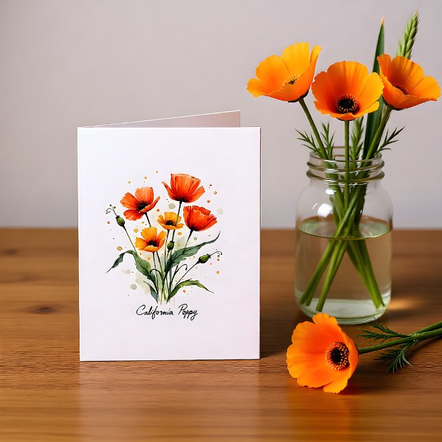 Cartão De Notas California Poppy Floral Blank Note Card (Criador carregado)