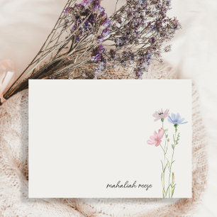 Cartão De Notas Caligrafia Chic Wildflower Personalizada