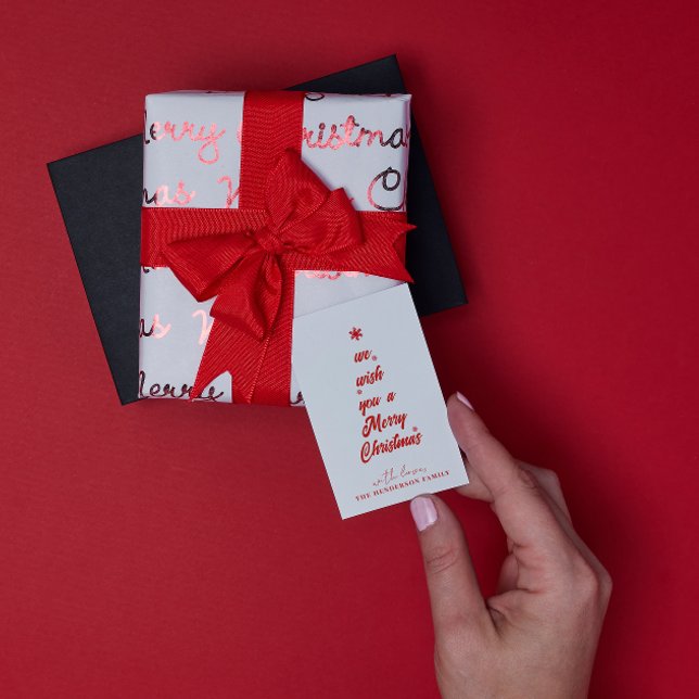 Cartão De Notas Caligrafia da Árvore de Natal | Nome da família (Criador carregado)