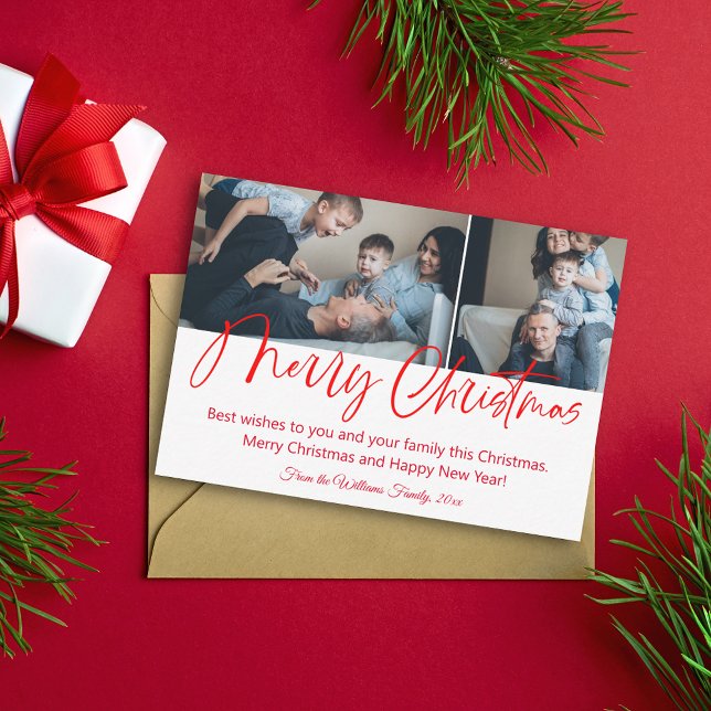 Cartão De Notas caligrafia de natal feliz 2 fotos colagem (Criador carregado)