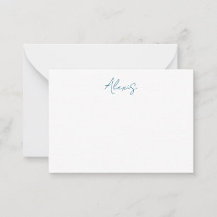 Cartão De Notas Caligrafia de Nome Script Simples Branco Azul