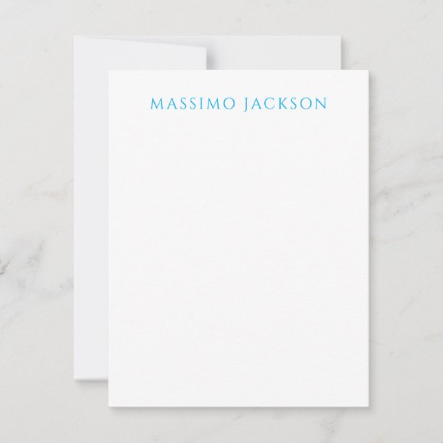 Cartão De Notas Caligrafia de Nome Script Simples Branco Azul (Frente)