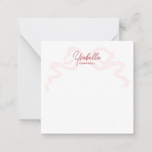 Cartão De Notas Caligrafia do Arco de Coquetes Rosa Girly