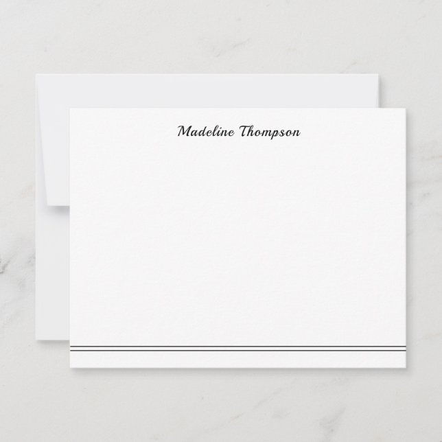 Cartão De Notas Caligrafia elegante com duas linhas pretas (Frente)