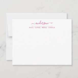 Cartão De Notas Caligrafia Magenta de Script Rosa Sobrenome