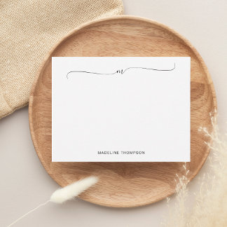 Cartão De Notas Caligrafia minimalista do monograma negro elegante