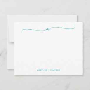 Cartão De Notas Caligrafia minimalista do monograma teal elegante
