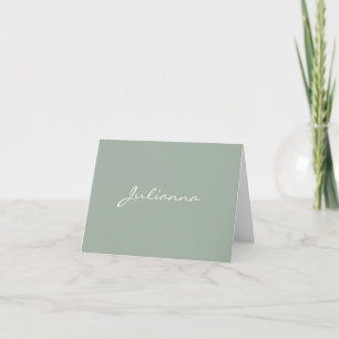 Cartão De Notas Caligrafia Moderna Minimalista Nome Verde Salvia