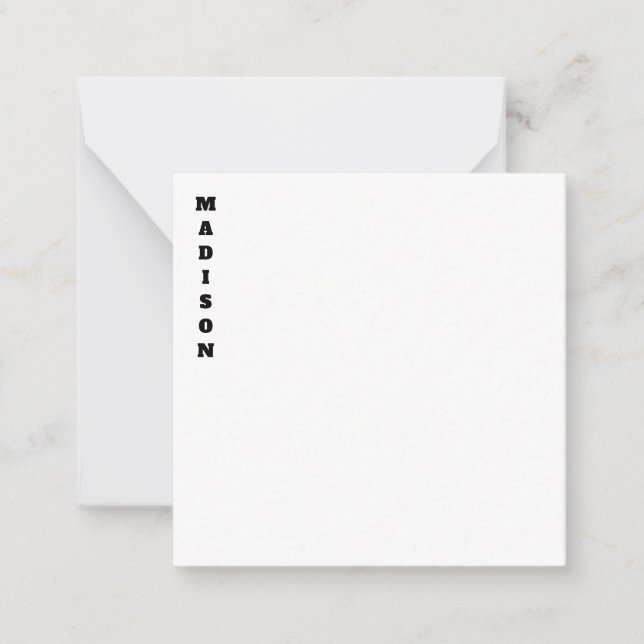 Cartão De Notas Caligrafia Nome Elegante Preto & Branco (Frente)