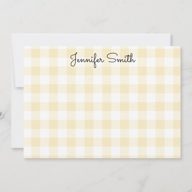 Cartão De Notas Caligrafia Whimssic Pastel Lemon Yellow Gingham (Frente)