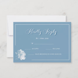 Cartão De Notas Calligraphy Dusty Blue White Floral RSVP Wedding