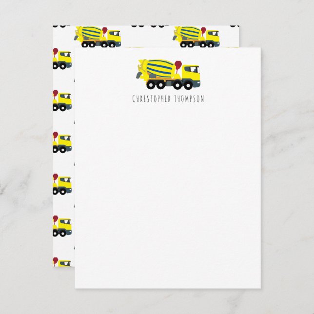 Cartão De Notas Caminhão de Cimento de Concreto Construção Criança (Frente/Verso)
