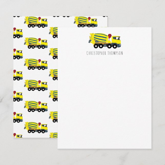 Cartão De Notas Caminhão de Cimento de Concreto para Crianças (Frente/Verso)