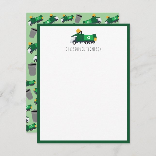 Cartão De Notas Caminhão de reciclagem de lixo infantil  (Frente/Verso)