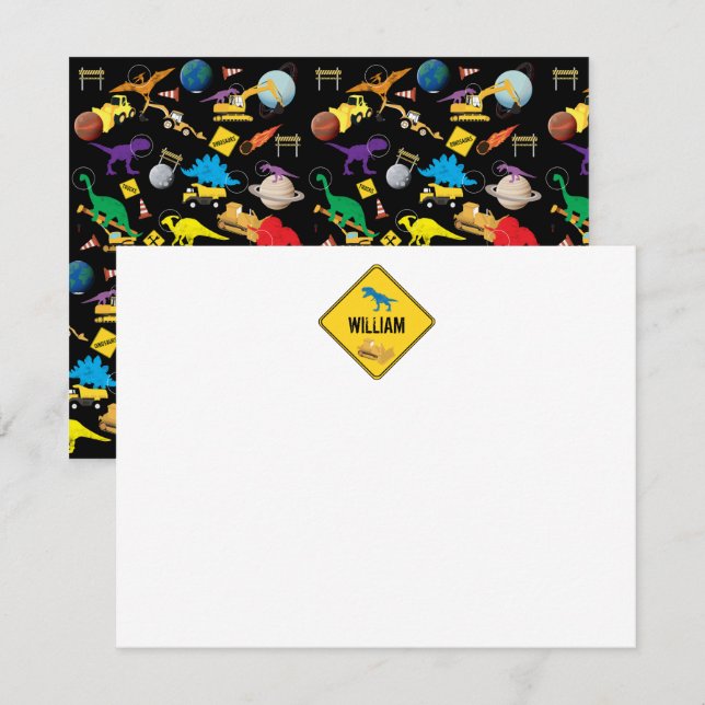 Cartão De Notas Caminhões de Construção Dinossauros Espaço Criança (Frente/Verso)