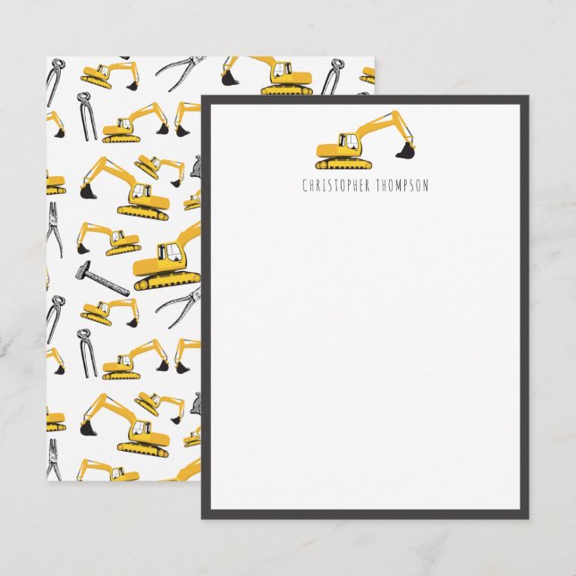 Cartão De Notas Caminhões de Construção Escavadeira Ferramentas Cr (Frente/Verso)