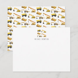 Cartão De Notas Caminhões de Construção Personalizados Infantil