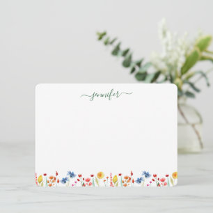 Cartão De Notas Campo de Flores Silvestres Personalizado em Script