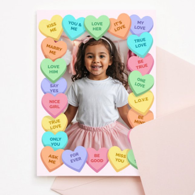 Cartão De Notas Candy Heart Kid Photo Valentine Card, Child School (Criador carregado)