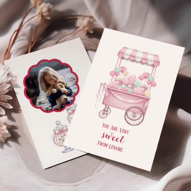 Cartão De Notas Candy Theme Kids Valentine Photo Card,  (Criador carregado)