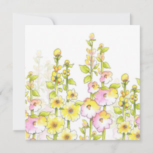Cartão De Notas Caneta Cor-de-rosa amarela e Campo de Aquarela de