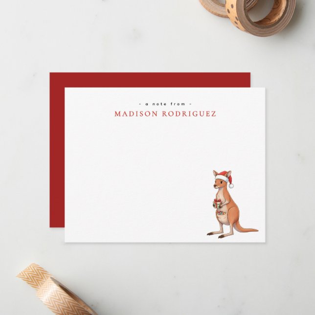 Cartão De Notas Canguru Festivo Personalizado Com Chapéu de Papai  (Frente/Verso In Situ)