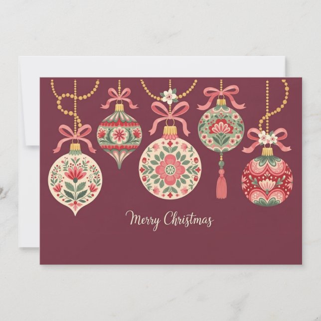 Cartão De Notas Card of Christmas Ornaments  With Floral Patterns (Frente)