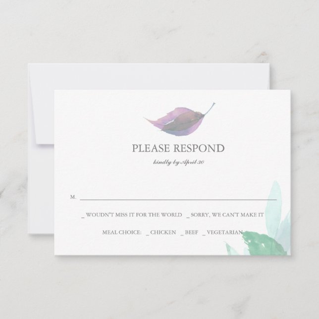 Cartão De Notas Cards RSVP de Casamento Botânico de Folha d'Água (Frente)