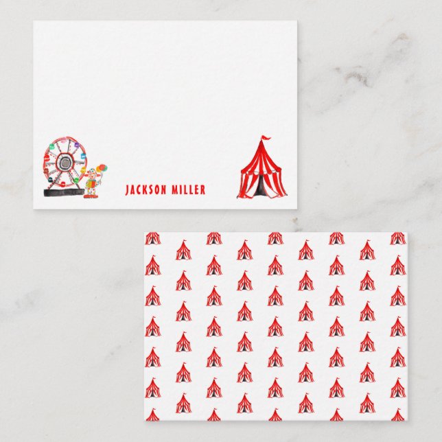 Cartão De Notas Carnaval Bonito Tenda de Circo Palhaços Balões Cri (Frente/Verso)