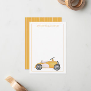 Cartão De Notas Carro de Brinquedo Vintage Amarelo-ouro Personaliz