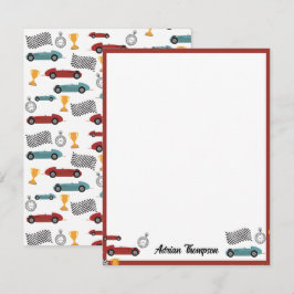 Cartão De Notas Carros de Corrida Retro Vintage Rápidos Azul e Ver