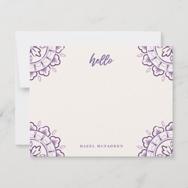 Cartão De Notas Carta Chantilly Boho Mandala - Uva (Frente)