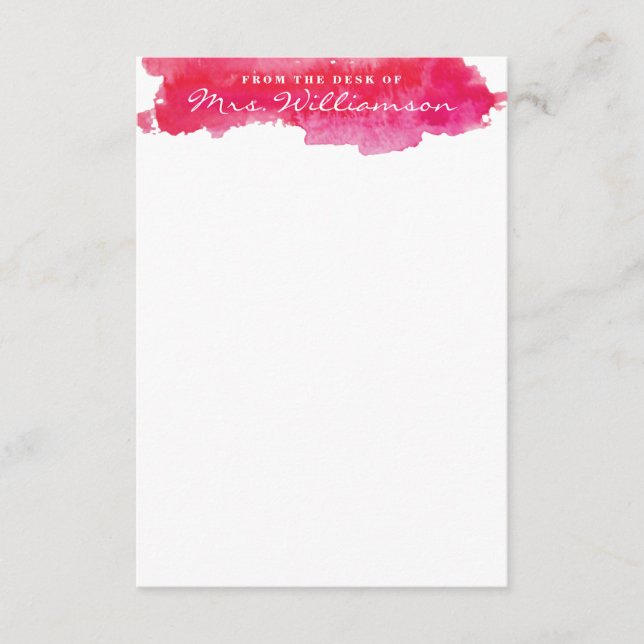 Cartão De Notas Carta de Aquarela Rosa Quente (Frente)