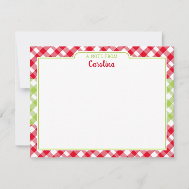 Cartão De Notas Carta de Natal do Red Green Gingham (Frente)