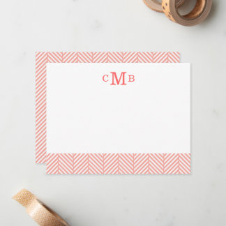 Cartão De Notas Carta Personalizada de Monograma, de Arenque Rosa,