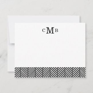 Cartão De Notas Carta Personalizada de Monograma do Black Herringb