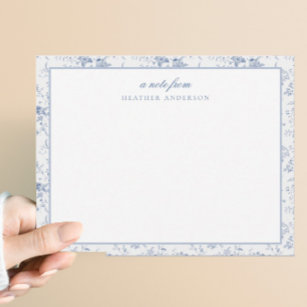 Cartão De Notas Carta Personalizada Floral Azul Vintage