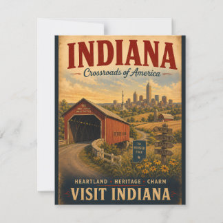 Cartão De Notas Cartaz de Viagem Vintage Indiana com Ponte Coberta