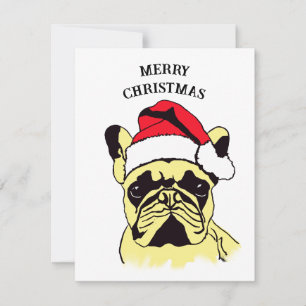 Cartão De Notas Cartoon de Natal do Bulldog Francês
