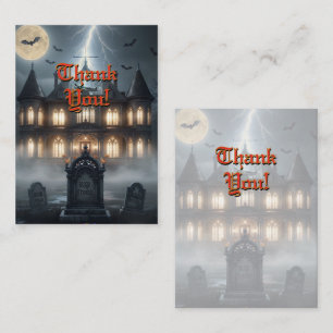 Cartão De Notas Casa de Halloween com Frankie, Cinza Escuro