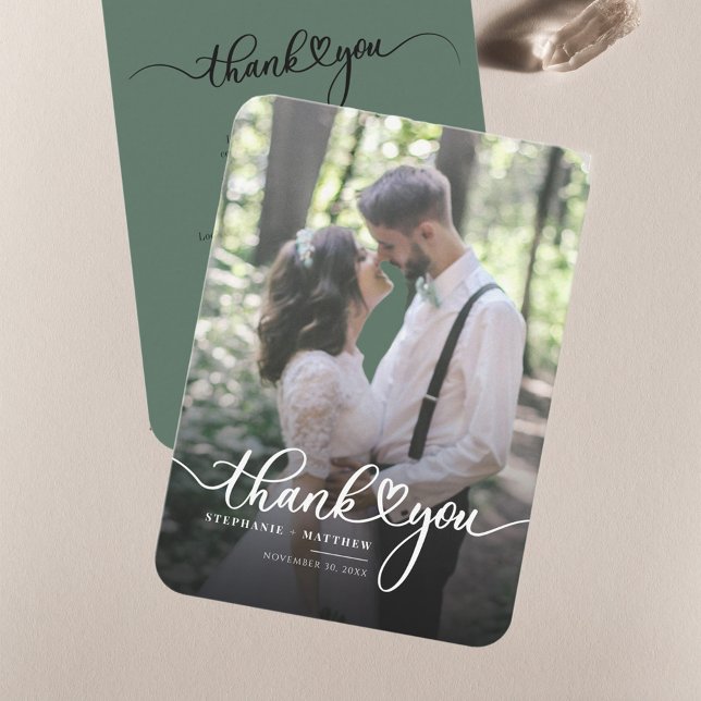 Cartão De Notas Casais com Letra Mão Foto de Casamento Obrigado (Wedding Couple Photo Script Thank You Card)