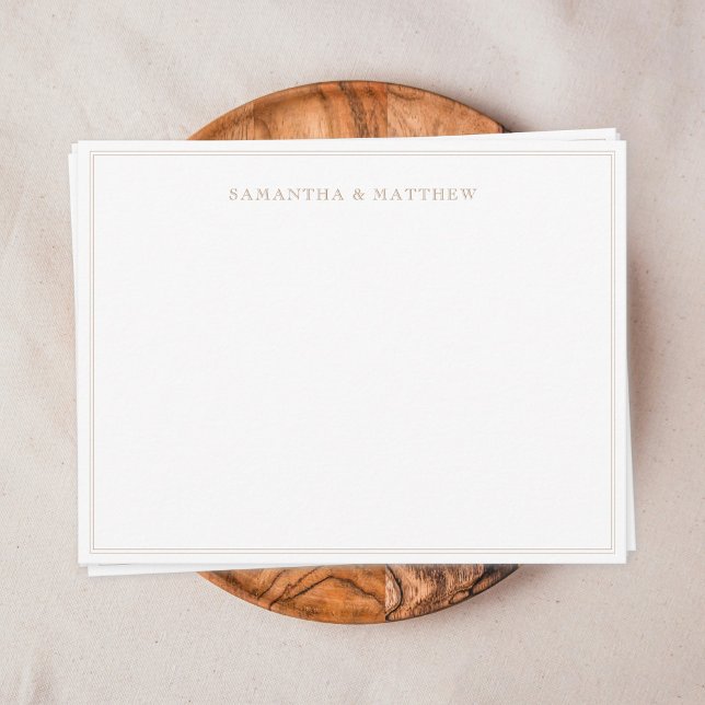 Cartão De Notas Casal de Borda Dupla Dourada (Gold double border vintage typography couple note card)