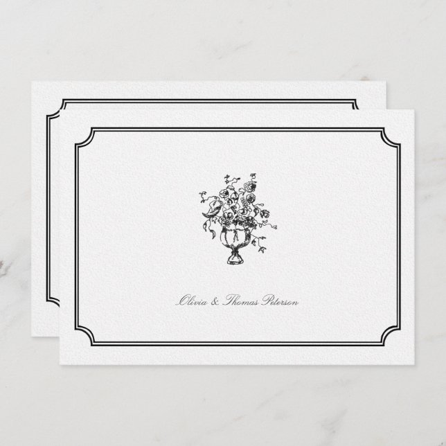 Cartão De Notas Casal de Casamento de Frame de Arte do Buquê Vinta (Frente/Verso)