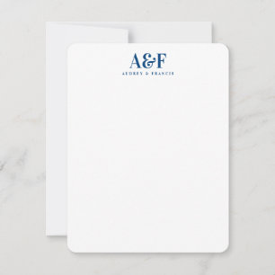 Cartão De Notas Casal Monograma Minimalista Marinho Simples Branco