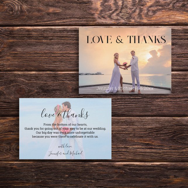 Cartão De Notas casamento chic moderno 2 fotos obrigado casamento (Criador carregado)