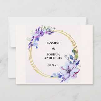 Cartão De Notas Casamento com Círculo Dourado por Aquarela Floral 