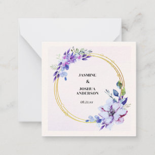 Cartão De Notas Casamento com Círculo Dourado por Aquarela Floral