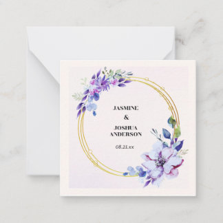 Cartão De Notas Casamento com Círculo Dourado por Aquarela Floral 